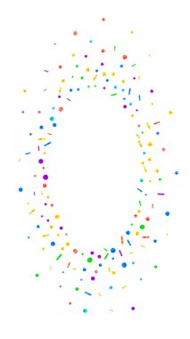 Şenlikli, harika konfeti. Kutlama yıldızları. Beyaz arka planda şenlikli konfeti. Uygun bir şablon. Dikey vektör arkaplanı.