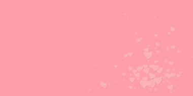 Pembe kalp aşk konfetileri. Sevgililer Günü patlaması harika bir arka plan. Pembe arka planda düşmüş kağıt kalpler konfetisi. Hoş vektör illüstrasyonu.