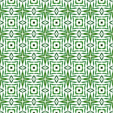 Tekrar eden mayo tasarımı. Yeşil sıradışı boho şık yaz tasarımı. Tekstil hazır, mükemmel baskı, mayo kumaş, duvar kağıdı, ambalaj. Suluboya görevi tekrar eden kiremit kenarı.