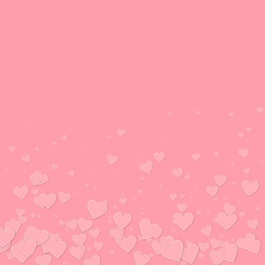 Pembe kalp aşk konfetileri. Sevgililer Günü Gradyan arka planı. Pembe arka planda düşmüş kağıt kalpler konfetisi. Şirin vektör illüstrasyonu.