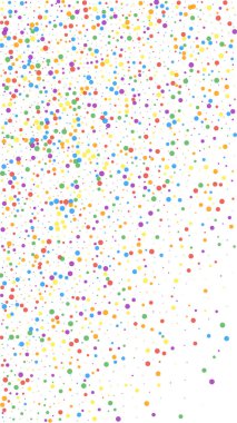 Neşeli, tuhaf konfeti. Kutlama yıldızları. Beyaz arka planda renkli konfeti. Büyük şablon şablonu. Dikey vektör arkaplanı.