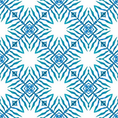 Suluboya madalyonu, kusursuz sınır. Mavi büyüleyici boho şık yaz tasarımı. Tekstil hazır otantik baskı, mayo kumaş, duvar kağıdı, ambalaj. Madalyon pürüzsüz desen.