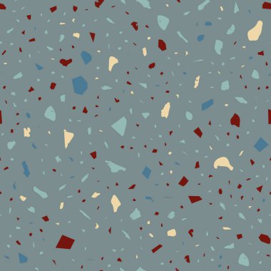 Terrazzo kusursuz desen. Taş klasik döşeme dokusu. Doğal taşlardan, granitten, kuvarstan, mermerden ve betondan yapılmış parlak bir arka plan. Dramatik terrazzo..