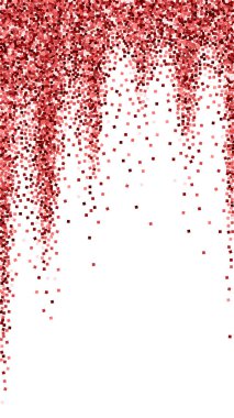 Kırmızı altın parıltılı lüks konfeti. Beyaz arka planda dağılmış küçük altın parçacıkları. Seçkin şablon. Olası vektör arkaplanı.