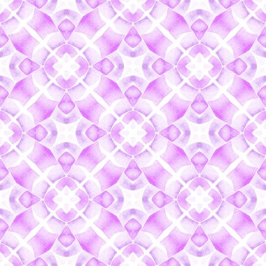 Elle boyanmış suluboya kenar. Mor, görkemli boho şık yaz tasarımı. Tekstil hazır baskı, mayo kumaş, duvar kağıdı, ambalaj. Döşemeli suluboya arkaplan.