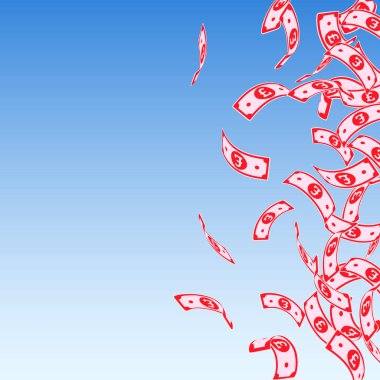 İngiliz sterlini düşüyor. Mavi gökyüzü arka planında süzülen GBP faturaları. İngiltere parası. Otantik vektör çizimi. İkramiye, servet ya da başarı kavramı cezbedici..