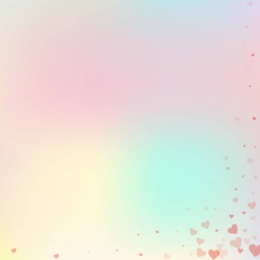 Kırmızı kalp konfetileri sever. Sevgililer Günü için güzel bir geçmiş. Hassas arka planda şeffaf kalp konfetileri. Hoş vektör illüstrasyonu.