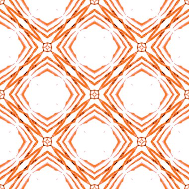 Tekstil hazır, canlı baskı, mayo kumaş, duvar kağıdı, ambalaj. Turuncu lüks boho şık yaz tasarımı. Elle boyanmış suluboya kenar. Döşemeli suluboya arkaplan.