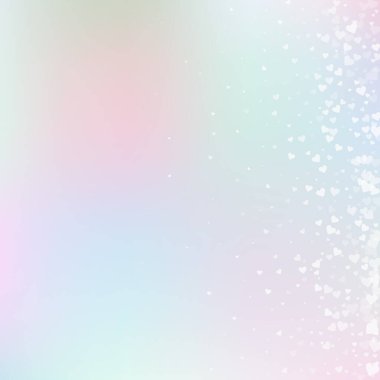 Beyaz kalp konfetileri sever. Sevgililer Günü gradyanı büyüleyici bir arka plan. Yumuşak arka planda şeffaf kalp konfetileri. Egzotik vektör illüstrasyonu.