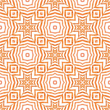 Tekstil hazır enerjik baskı, mayo kumaş, duvar kağıdı, ambalaj. Turuncu muhteşem boho şık yaz tasarımı. Elle boyanmış suluboya kenar. Döşemeli suluboya arkaplan.