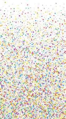 Neşeli coşkulu konfeti. Kutlama yıldızları. Beyaz arka planda neşeli bir konfeti. Büyük şablon şablonu. Dikey vektör arkaplanı.