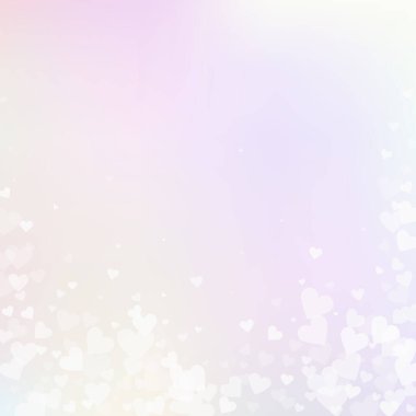 Beyaz kalp konfetileri sever. Sevgililer Günü yağan yağmurlu bir arka plan. Pembe arka planda şeffaf kalp konfetileri. Yaratıcı vektör illüstrasyonu.