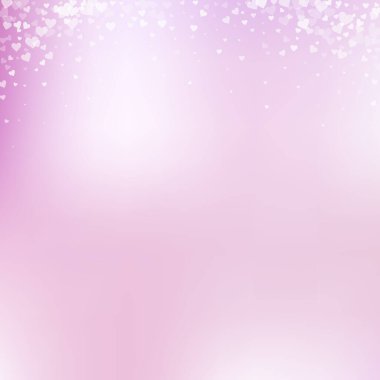 Beyaz kalp konfetileri sever. Sevgililer Günü gradyanı etkileyici bir geçmiş. Gradyan arka planda şeffaf kalp konfetileri düşüyor. Egzotik vektör illüstrasyonu.