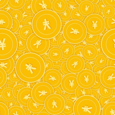 Çin Yuan sikkeleri kusursuz desen. Sevimli, dağınık NY paraları. Büyük kazanç ya da başarı konsepti. Çin rastgele para kalıpları. Bozuk para taşıyıcı illüstrasyonu.