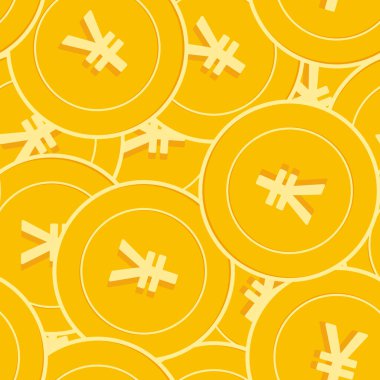 Çin Yuan sikkeleri kusursuz desen. Hayal ürünü dağınık CNY paraları. Büyük kazanç ya da başarı konsepti. Çin büyük düz para modeli. Bozuk para taşıyıcı illüstrasyonu.