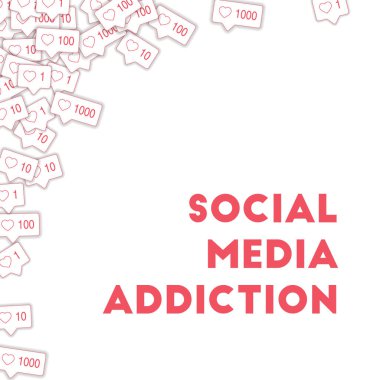 Sosyal medya simgeleri. Sosyal medya bağımlılığı kavramı. Tezgah gibi pembeleşiyor. Beyaz zemin üzerinde sol üst köşedeki muhteşem soyut elementler.