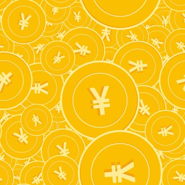 Çin Yuan sikkeleri kusursuz desen. Canlı, dağınık NY paraları. Büyük kazanç ya da başarı konsepti. Çin, düz para kalıplarını dağıttı. Bozuk para taşıyıcı illüstrasyonu.