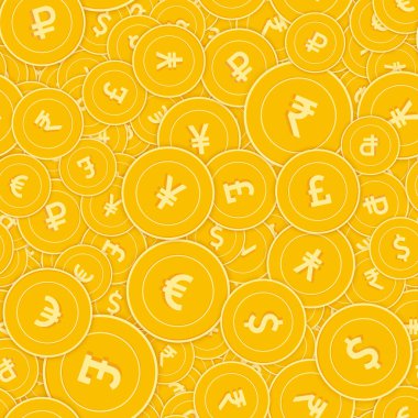 Uluslararası para birimleri kusursuz desen oluşturur. Otantik dağınık küresel paralar. Büyük kazanç ya da başarı konsepti. Dünyanın rastgele gölge para modeli. Bozuk para taşıyıcı illüstrasyonu.