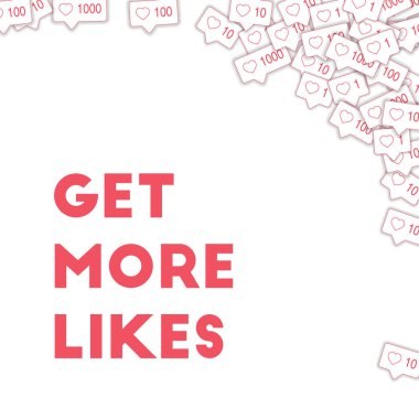 Sosyal medya simgeleri. Daha çok beğen konsepti. Tezgah gibi pembeleşiyor. Beyaz arka planda, sağ üst köşedeki inanılmaz soyut elementler.