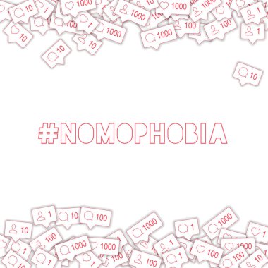 Sosyal medya simgeleri. Hiçbir mofobi konsepti. Düşen karşı yorum arkadaşı bildirimi. Gösterişli beyaz arkaplanda elementlerle sınır.