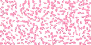 Sakura yaprakları dökülüyor. Romantik pembe ipeksi orta boy çiçekler. Nadir uçan kiraz yaprakları. Geniş dağılım eğilimli vektör arkaplanı. Aşk, sevgi, romantizm konsepti.