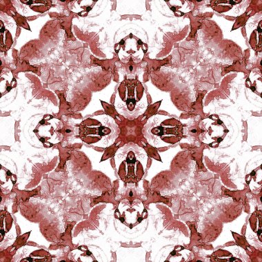 Kırmızı, pürüzsüz desen. Narin sabun köpüklerini cezbediyor. Dantelli el yapımı tekstil süsü. Kaleydoskop mandala iç çamaşırı baskısı. Büyük soyut suluboya arkaplan.