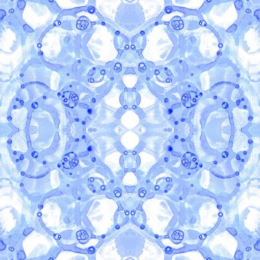 Violet kusursuz desen. Eğlenceli sabun köpükleri. Dantelli el yapımı tekstil süsü. Kaleydoskop mandala iç çamaşırı baskısı. Canlı soyut suluboya arkaplan.