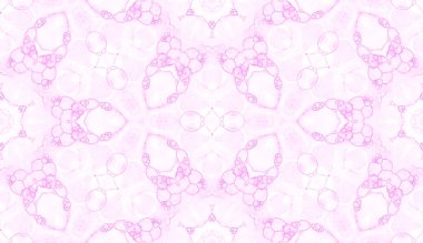 Pembe, pürüzsüz desen. Şaşırtıcı derecede narin sabun köpükleri. Dantelli el yapımı tekstil süsü. Kaleydoskop mandala iç çamaşırı baskısı. Simetrik soyut suluboya arkaplanı.