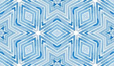 Mavi Geometrik Suluboya. Takdire şayan Kusursuz Şablon. El çizgileri. Fırça dokusu. Fevkalade Sembol Süslemesi. Kumaş Bezi Mayo Tasarımı Duvar Kağıdı Paketleme.