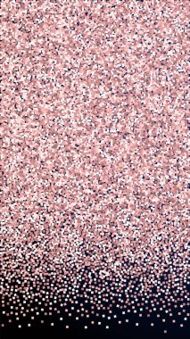 Pembe altın parıltılı lüks konfeti. Koyu mavi arka planda dağılmış küçük altın parçacıkları. Enerjik şablon şablonu. Görkemli vektör arkaplanı.