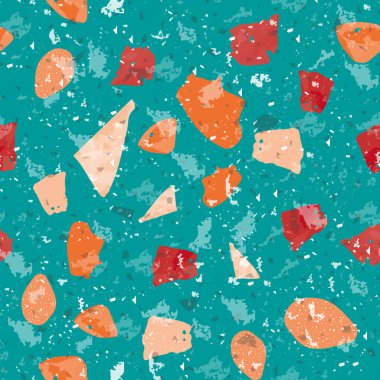 Terrazzo kusursuz desen. Renkli klasik döşeme dokusu. Doğal taşlardan, granitten, kuvarstan, mermerden ve betondan yapılmış büyüleyici bir arka plan. Hoş, dikişsiz terrazzo..