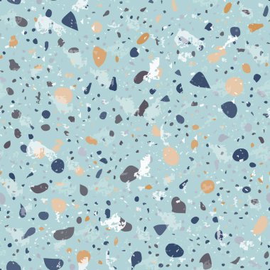 Terrazzo kusursuz desen. Nazik klasik döşeme dokusu. Doğal taşlardan, granitten, kuvarstan, mermerden ve betondan yapılmış klasik bir arka plan. Az pişmiş terrazzo..