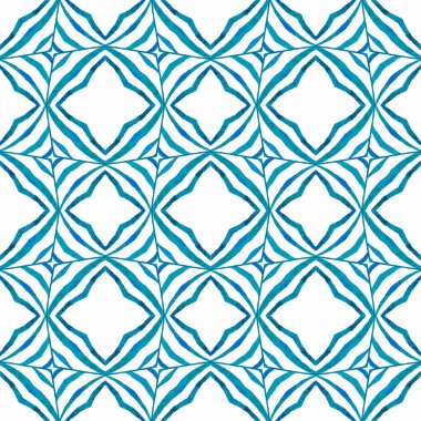 El çizimi yeşil mozaik pürüzsüz sınır. Mavi çarpıcı boho şık yaz tasarımı. Tekstil baskıya hazır, mayo kumaşı, duvar kağıdı, ambalaj kağıdı. Mozaik pürüzsüz desen.