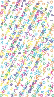 İngilizce 'nin harfleri düşüyor. Latin alfabesinin renkli çizimleri. Yabancı diller öğrenim kavramı. Beyaz arkaplandaki okul afişine geri dön.