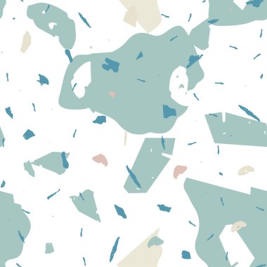 Terrazzo kusursuz desen. Mavi klasik döşeme dokusu. Doğal taşlardan, granitten, kuvarstan, mermerden, betondan yapılmış arka plan. Terrazzo pürüzsüz desenli serin renklerde. 