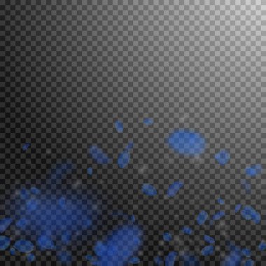 Koyu mavi çiçek yaprakları dökülüyor. Enerjik romantik çiçekler gradyanı. Şeffaf kare arka planda uçan taç yaprakları. Aşk, romantizm kavramı. Muhteşem düğün davetiyesi..