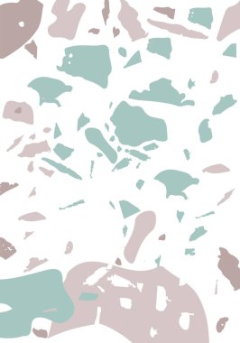 Terrazzo modern soyut şablon. Klasik İtalyan döşemesinin pembe ve gri dokusu. Taşlardan, granitten, kuvarstan, mermerden, betondan yapılmış arka plan. Venedik terrazzo trend vektör arkaplanı