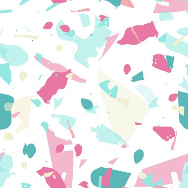 Terrazzo kusursuz desen. Modern klasik döşeme dokusu. Terrazzo pürüzsüz desenli, serin renklerde. Doğal taşlardan, granitten, kuvarstan, mermerden, betondan yapılmış arkaplan.