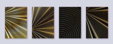 Sanat kartı. Soyut çizgiler modern broşür şürü. Siyah arka planda altın renkli geometri. Eğlenceli kapak, broşür, poster, kitap vs..