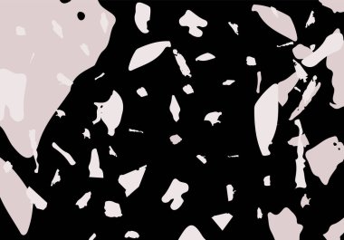 Terrazzo modern soyut şablon. Klasik İtalyan döşemesinin siyah ve pembe dokusu. Taşlardan, granitten, kuvarstan, mermerden, betondan yapılmış arka plan. Venedik terrazzo trend vektör arkaplanı