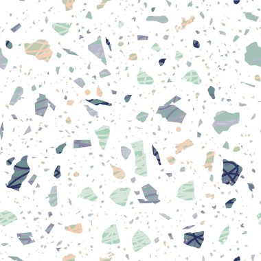 Terrazzo kusursuz desen. Renkli klasik döşeme dokusu. Doğal taşlardan, granitten, kuvarstan, mermerden ve betondan yapılmış büyüleyici bir arka plan. Görkemli dikişsiz terrazzo..