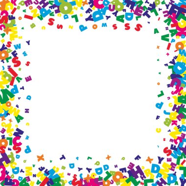 İngilizce 'nin harfleri düşüyor. Latin alfabesinin parlak uçan kelimeleri. Yabancı diller öğrenim kavramı. Beyaz arkaplandaki okul afişine parlak dönüş.