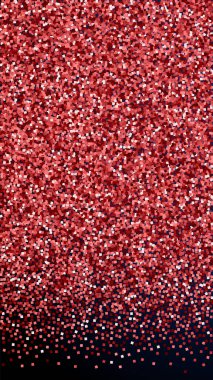 Kırmızı altın parıltılı lüks konfeti. Koyu mavi arka planda dağılmış küçük altın parçacıkları. Enerjik şablon şablonu. Büyüleyici vektör arkaplanı.