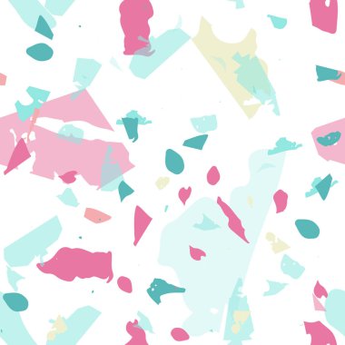 Terrazzo kusursuz desen. Modern klasik döşeme dokusu. Doğal taşlardan, granitten, kuvarstan, mermerden, betondan yapılmış arka plan. Terrazzo pürüzsüz desenli serin renklerde. 