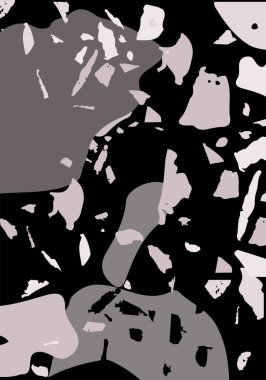 Terrazzo modern soyut şablon. Klasik İtalyan döşemesinin siyah ve beyaz dokusu. Venedik terrazzo trend vektör arka planı Taşlardan, granitten, kuvarstan, mermerden, betondan yapılmış. 