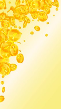 Çin Yuan paraları düşüyor. Modern dağınık CNY paraları. Çin parası. Büyük ikramiye, servet ya da başarı konsepti. Vektör illüstrasyonu.