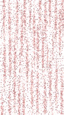 Pembe altın parıltılı lüks konfeti. Beyaz arka planda dağılmış küçük altın parçacıkları. Zarif şablon şablonu. İdeal vektör arkaplanı.