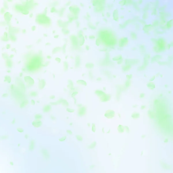 Зелені Пелюстки Квітів Падають Вниз Чудовий Романтичний Градієнт Квітів Літаюча — стоковий вектор