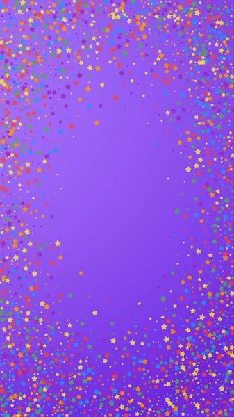Festlich Perfektes Konfetti Feierstars Regenbogenhelle Sterne Auf Violettem Hintergrund Faszinierende — Stockvektor