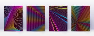 Sanat kartı. Soyut çizgiler modern broşür şürü. Kırmızı arka planda gökkuşağı renkleri geometrisi. Büyüleyici kapak, broşür, poster, kitap vs..